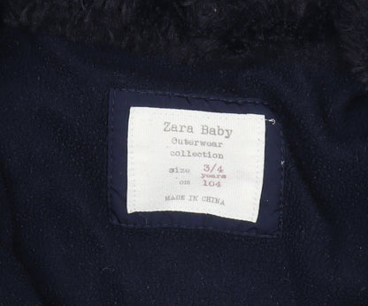 Zara Girls Blue Puffer Jacket 3-4 Years with Hood