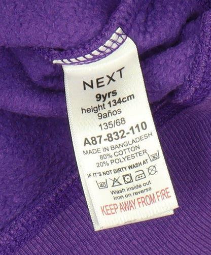 Next Boys Purple Hoodie Pullover, Size 9 Years, Logo Accent