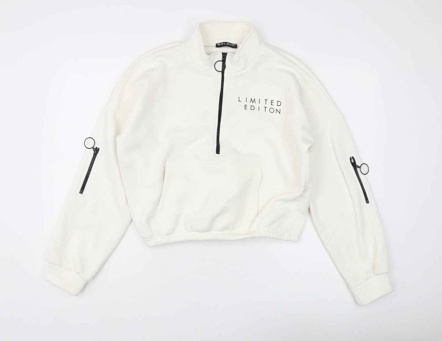 Select Women's White 1/2 Zip Sweatshirt, Size L