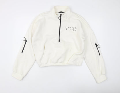 Select Women's White 1/2 Zip Sweatshirt, Size L