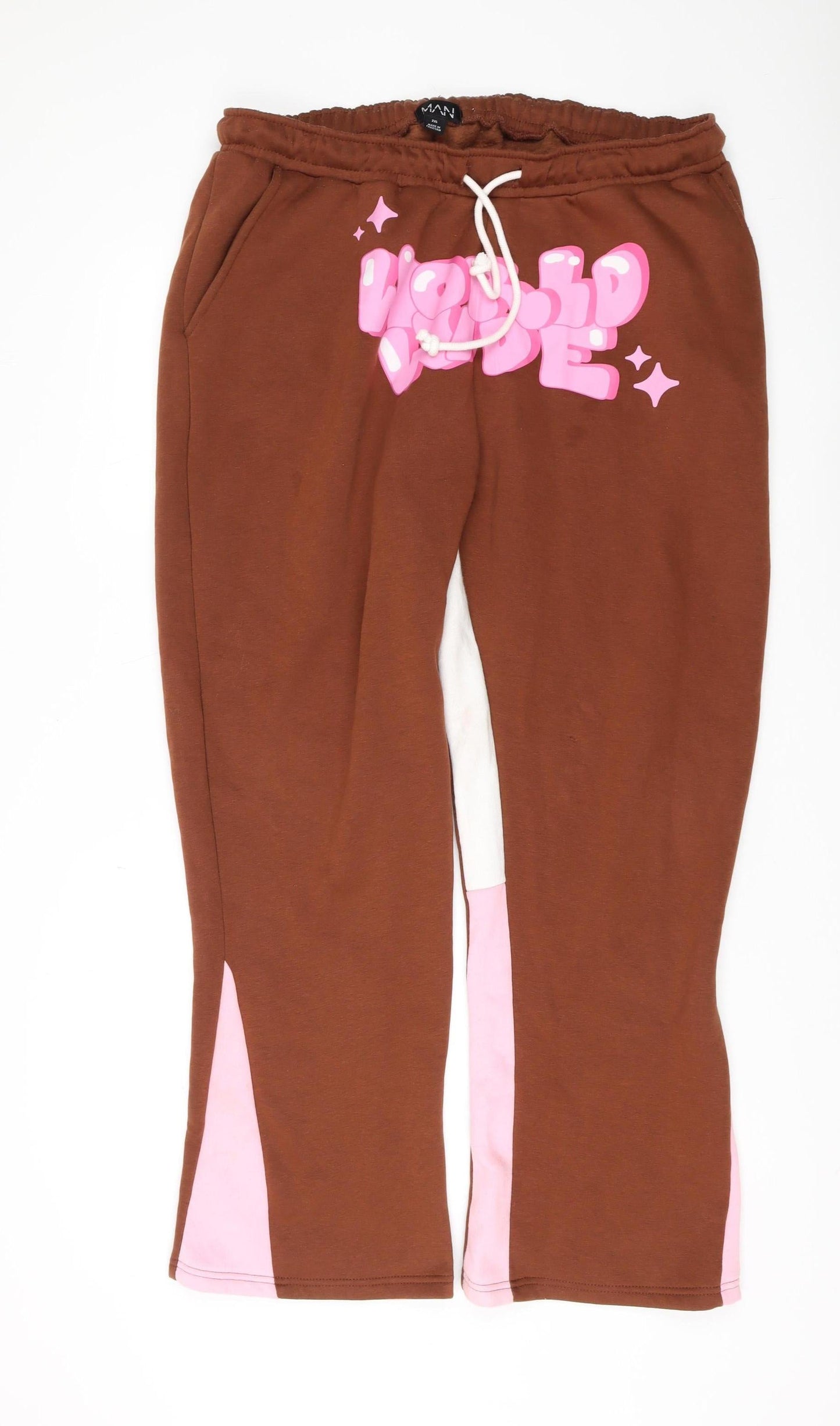 Boohoo MAN Men's Brown Jogger Trousers 2XL, Relaxed Fit