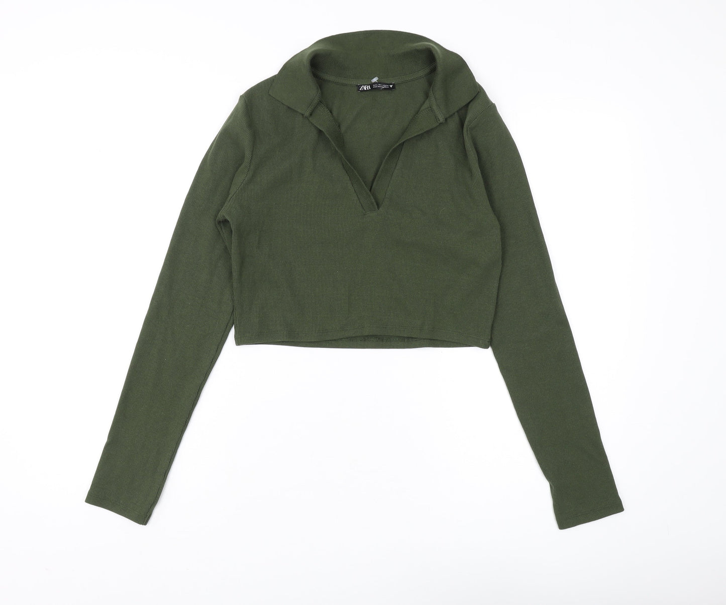 Womens UK Size L Zara Green Cropped Blouse
