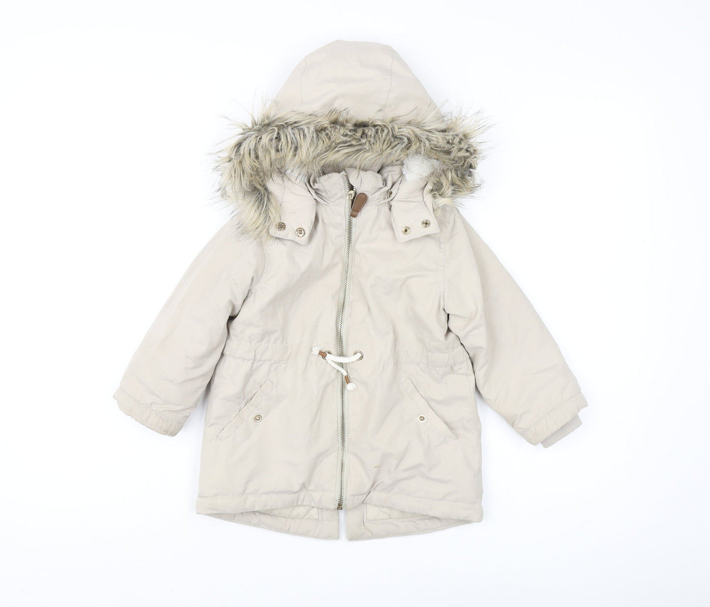 L.O.G.G. Girls Beige Parka 3-4 Years with Faux Fur Hood