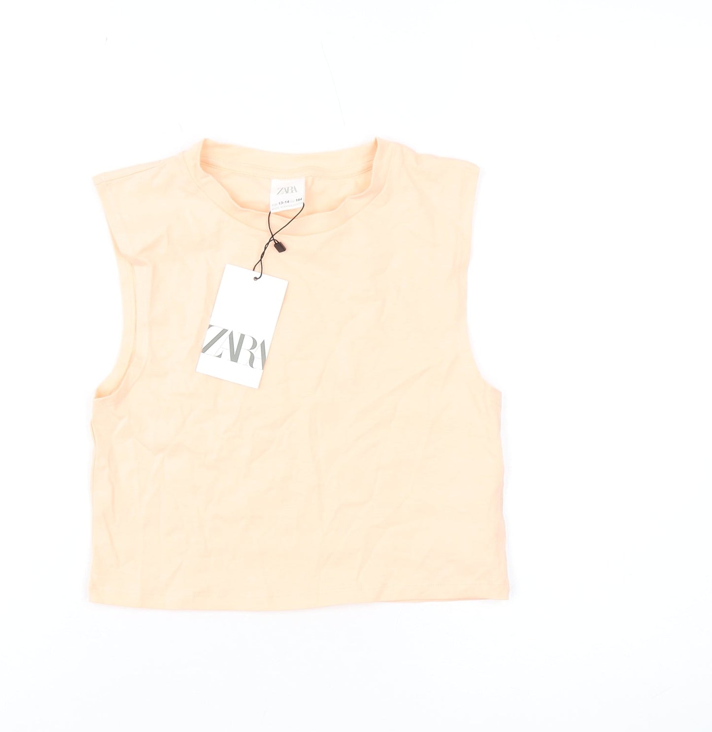 Zara Girls Beige Tank 13-14 Years Sleeveless Crew Neck