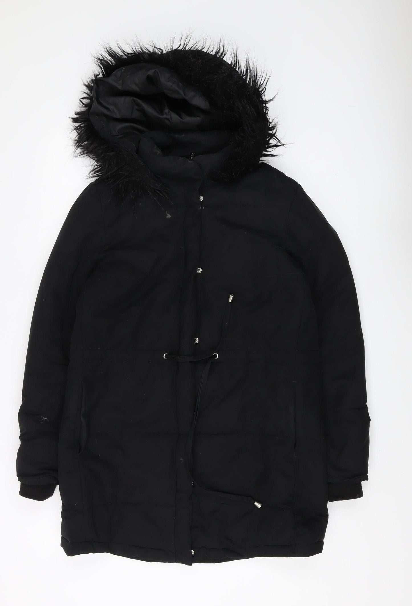 H&M Women's Black Parka with Fur Trim Size 12