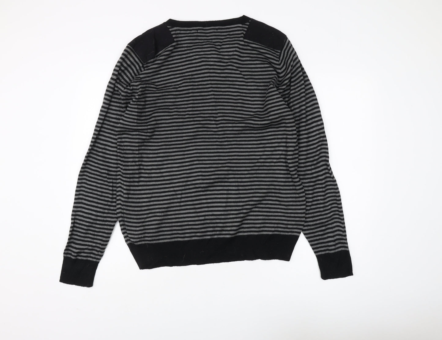 Crafted Men's Black 2XL V-Neck Striped Jumper