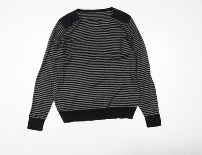Crafted Men's Black 2XL V-Neck Striped Jumper