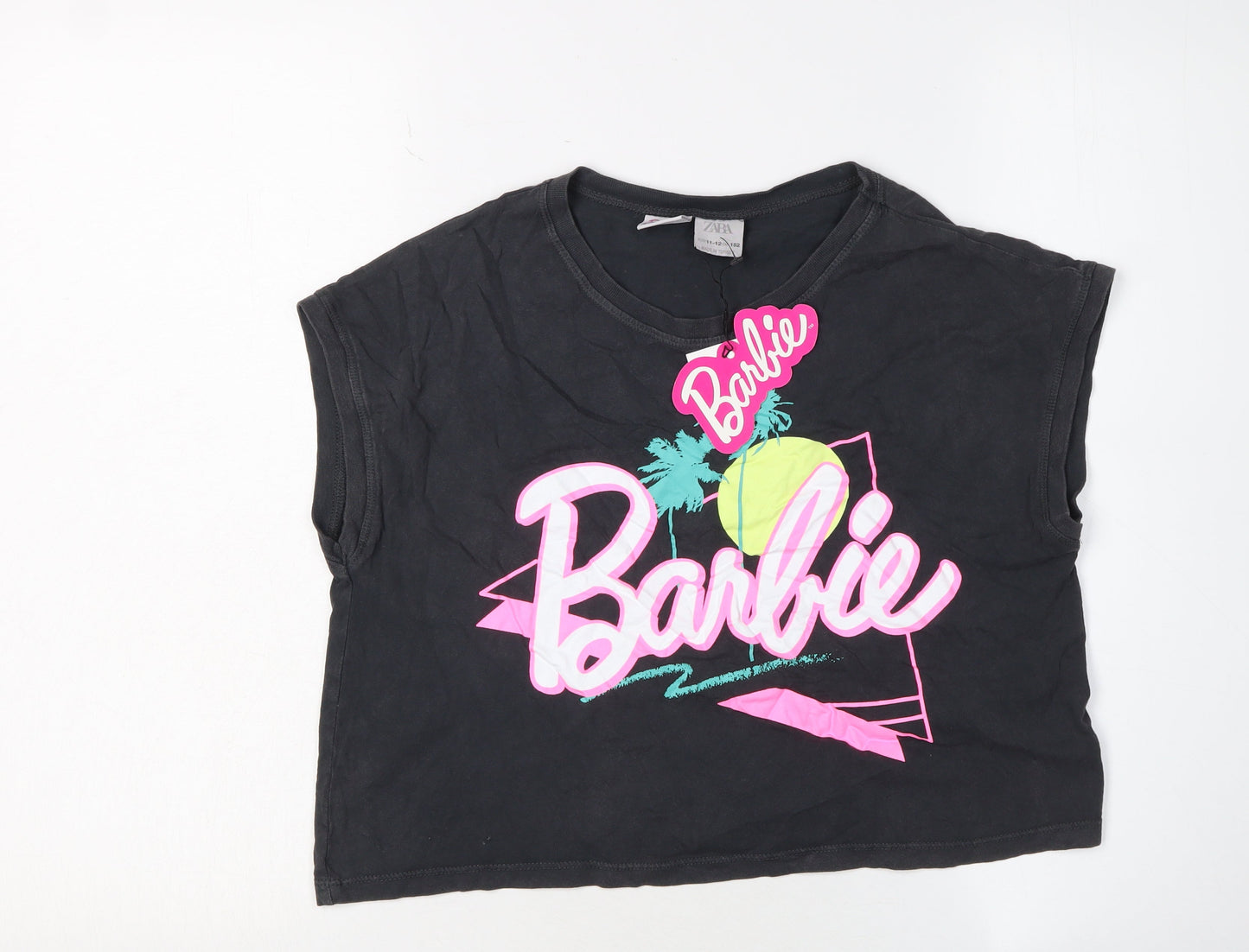 Barbie Girls Black Cropped T-Shirt 11-12 Years Graphic Logo