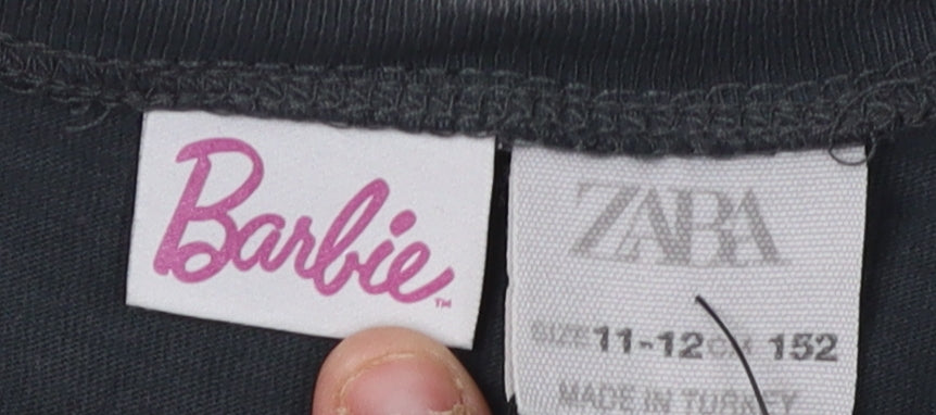 Barbie Girls Black Cropped T-Shirt 11-12 Years Graphic Logo