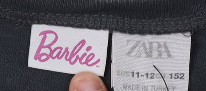 Barbie Girls Black Cropped T-Shirt 11-12 Years Graphic Logo