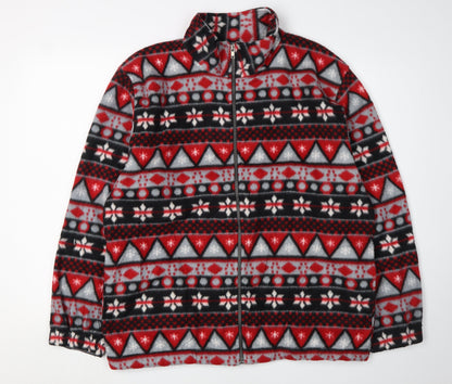 Alfred Dunner Men's Fleece Jacket Red Geometric Medium Casual