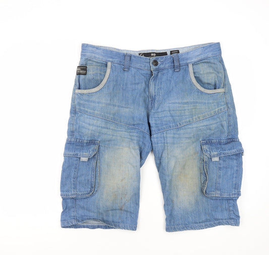 Crosshatch Men's Blue Cargo Denim Shorts - Size 34