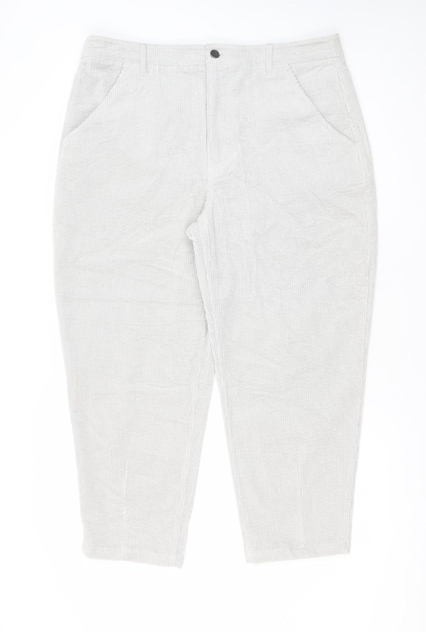 Hush Women's Grey Cropped Corduroy Trousers Size 18