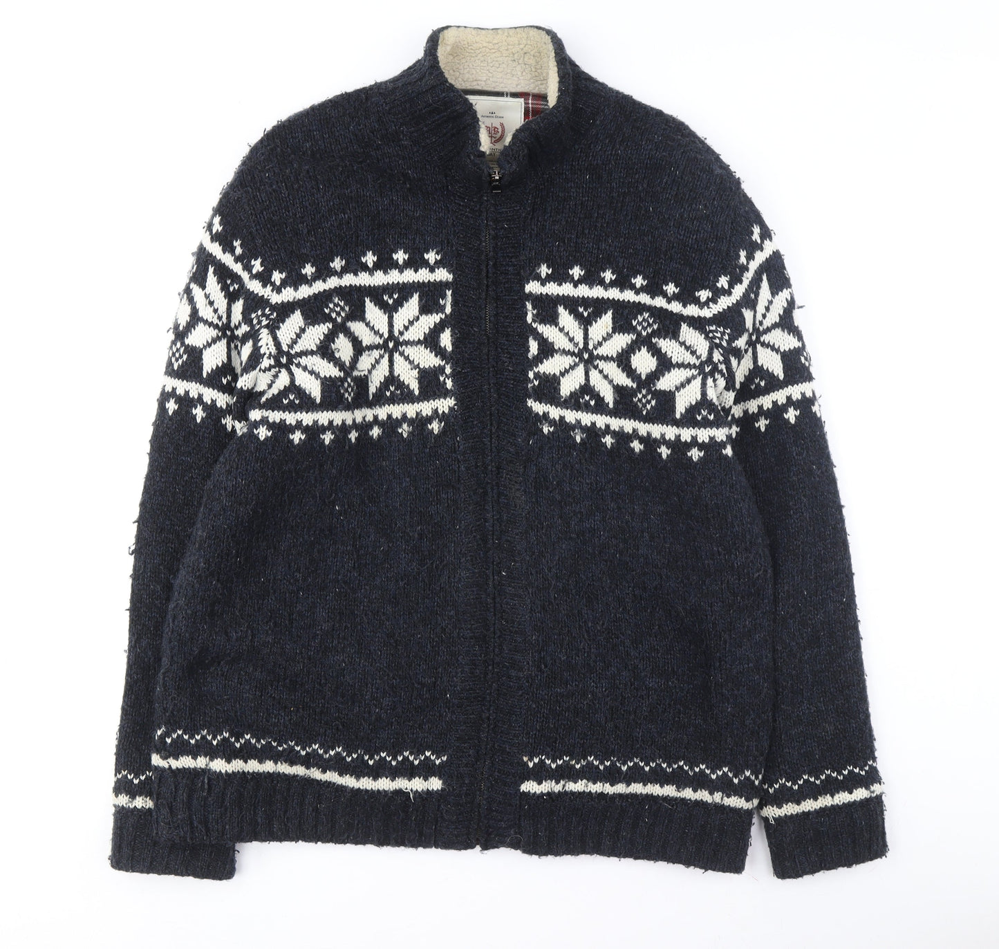 Atlantic Bay Men's Blue Full Zip Jumper, Size L, Winter Knit