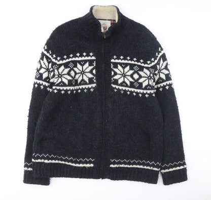 Atlantic Bay Men's Blue Full Zip Jumper, Size L, Winter Knit
