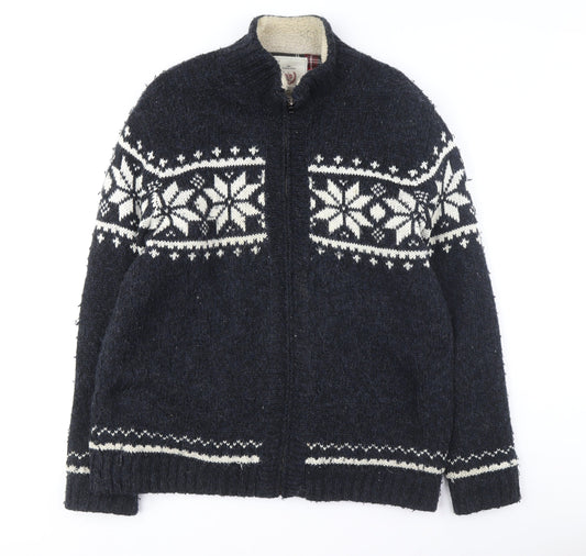 Atlantic Bay Men's Blue Full Zip Jumper, Size L, Winter Knit