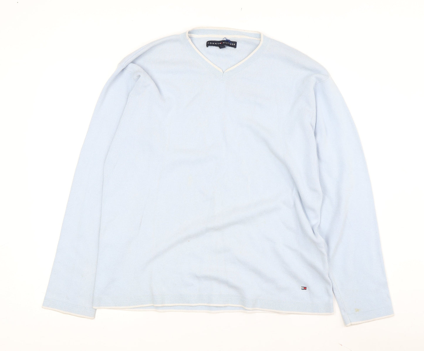 Tommy Hilfiger Men's Blue V-Neck Pullover Jumper Size L