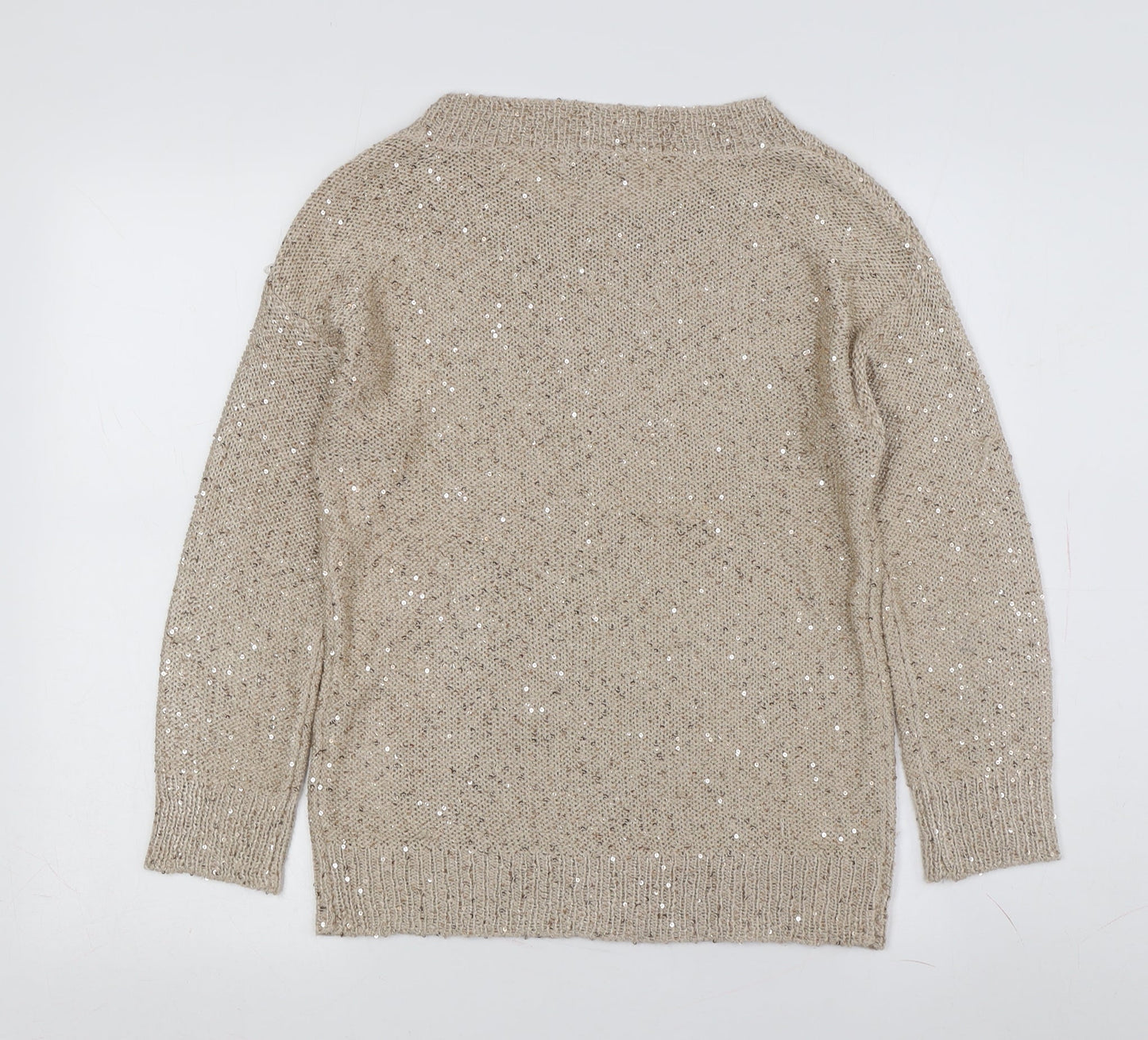 C.M.D Women's Beige Sequin Pullover S Jumper