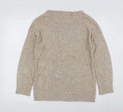 C.M.D Women's Beige Sequin Pullover S Jumper