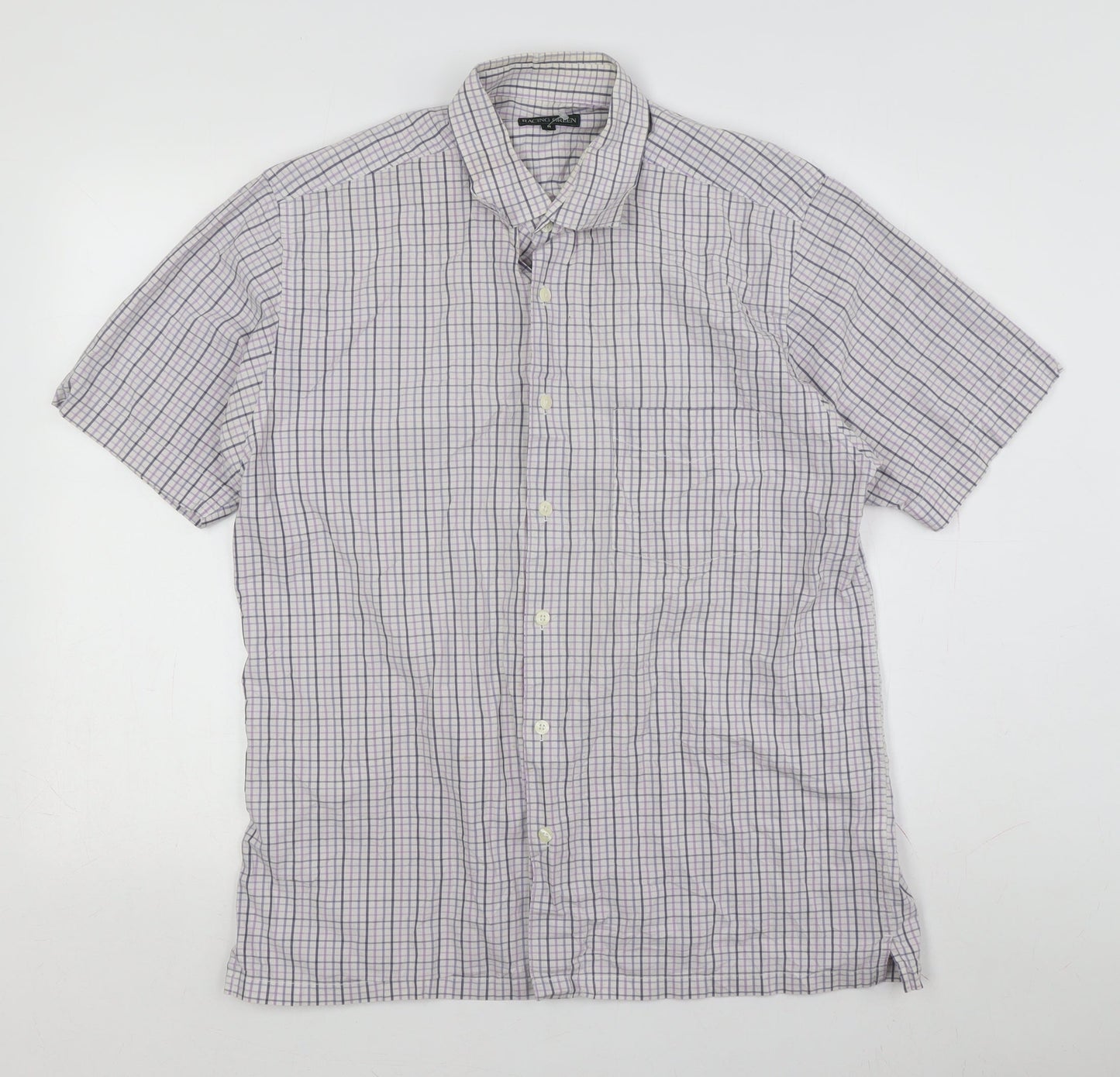 Racing Green Men's Medium Grey Check Short Sleeve Shirt