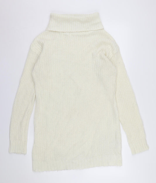 Boohoo Women's Ivory Roll Neck Jumper, Size L, Acrylic