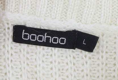 Boohoo Women's Ivory Roll Neck Jumper, Size L, Acrylic