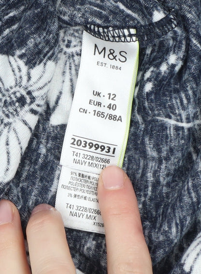 Marks and Spencer Women's Blue Floral Jersey Top