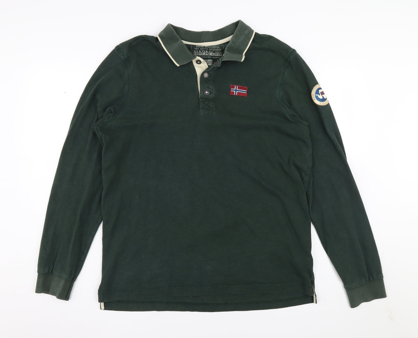 Napapijri Men's Green Long Sleeve Polo L