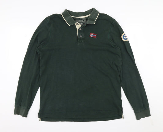 Napapijri Men's Green Long Sleeve Polo L