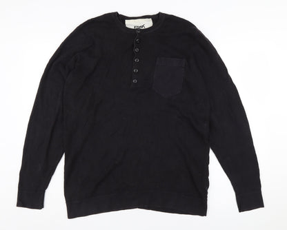 FCUK Men's Black Henley Jumper L, Cotton Knit