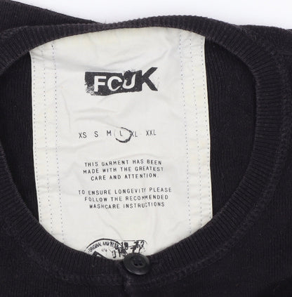 FCUK Men's Black Henley Jumper L, Cotton Knit