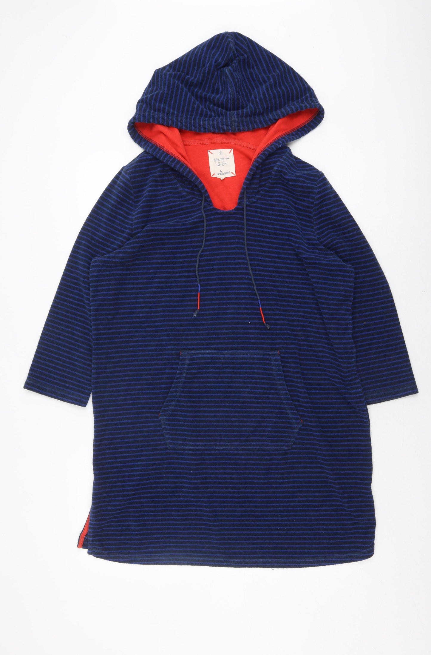 White Stuff Boys Blue Striped Pullover Hoodie, L, Hooded, Logo