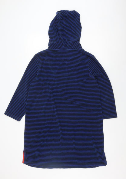 White Stuff Boys Blue Striped Pullover Hoodie, L, Hooded, Logo
