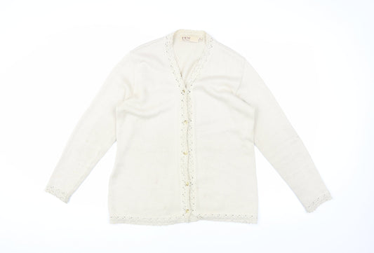EWM Women's Ivory Cardigan M V-Neck Lightweight Knit