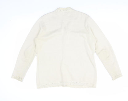 EWM Women's Ivory Cardigan M V-Neck Lightweight Knit