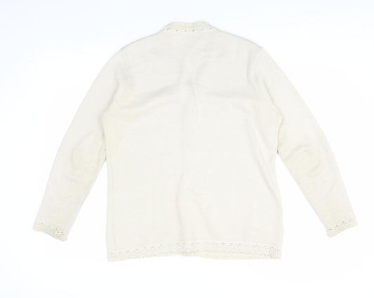 EWM Women's Ivory Cardigan M V-Neck Lightweight Knit