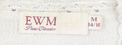 EWM Women's Ivory Cardigan M V-Neck Lightweight Knit