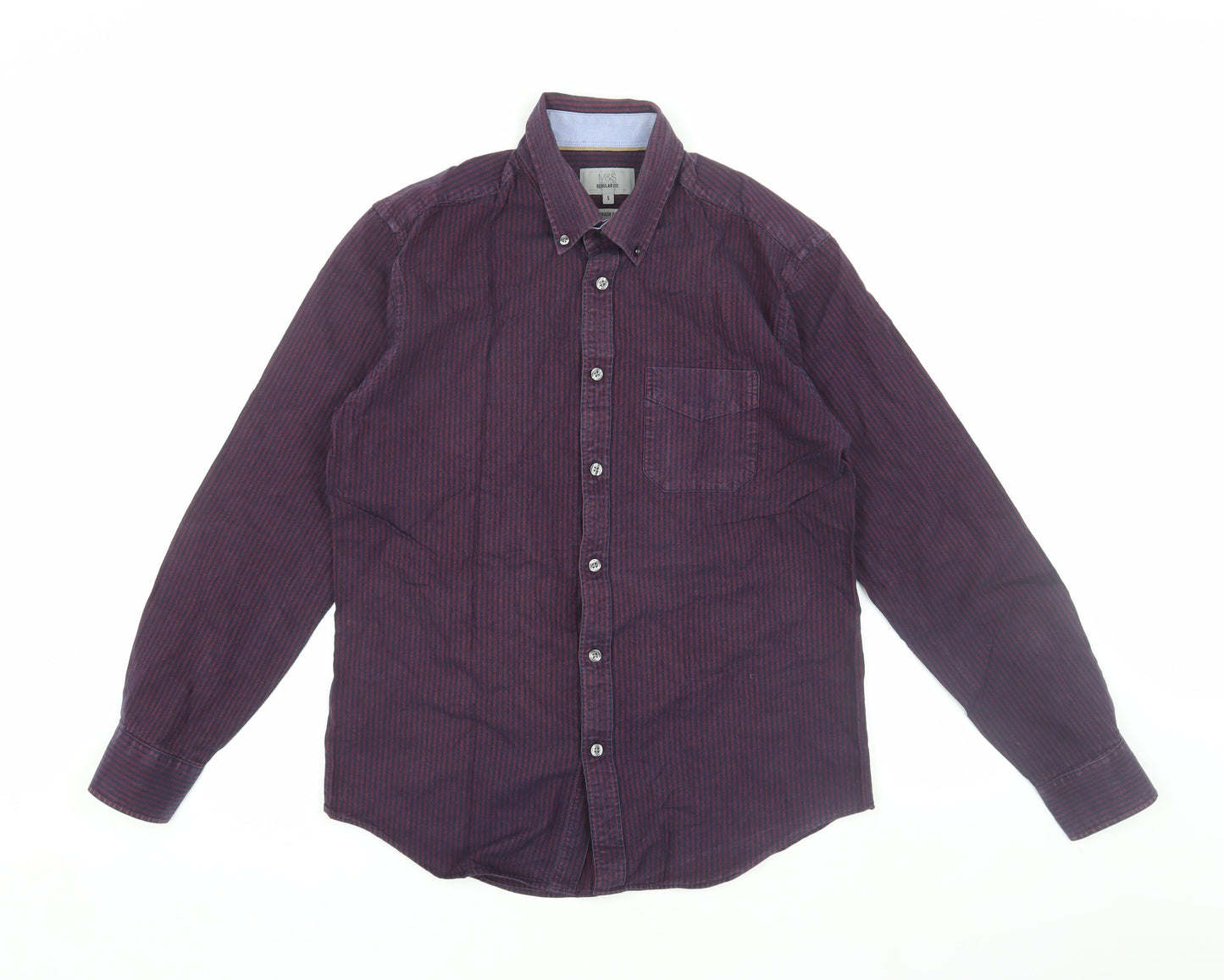 Marks and Spencer Men's Purple Striped Regular Fit Shirt