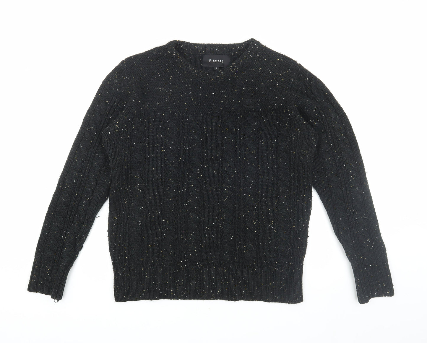 Firetrap Men's Black Cable-Knit Pullover Jumper S