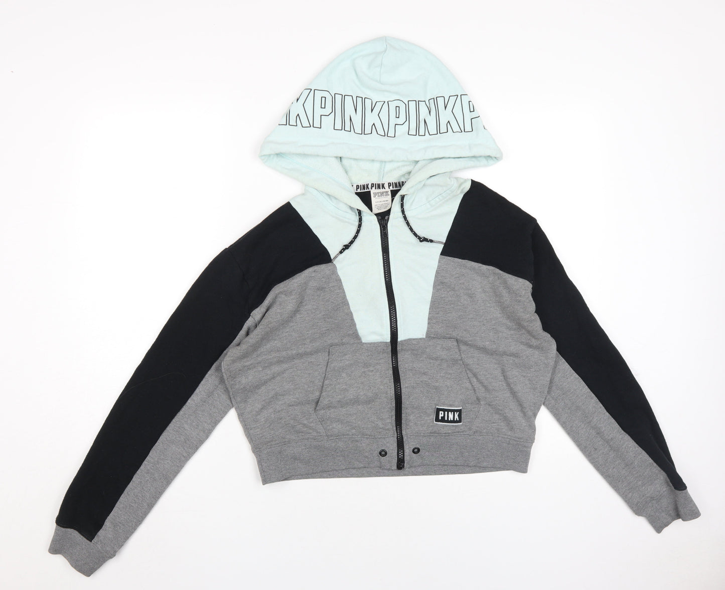 Victoria's Secret Pink Hoodie, Women, Grey/Black, S, Full Zip