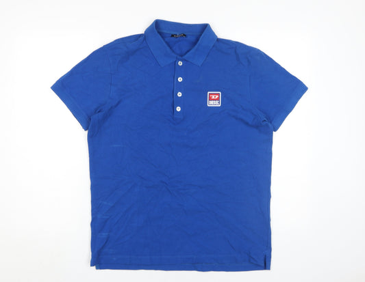 Diesel Men's Blue L Polo Short Sleeve Solid Casual
