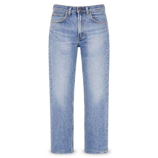 Front view of Lee unisex blue straight jeans, size 30, uk