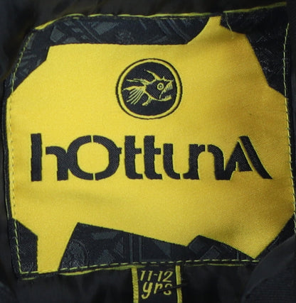 hOttunA Boys Black Parka Jacket 11-12 Years Hooded Winter Coat
