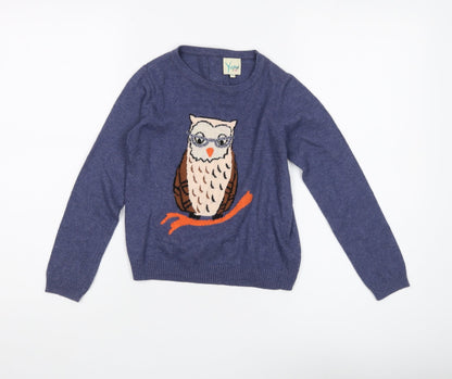 Yumi Girls Blue Owl Pullover Jumper 9-10 Years