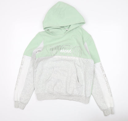 H&M Girls Green Grey Pullover Hoodie, Size 12 Years, Fleece