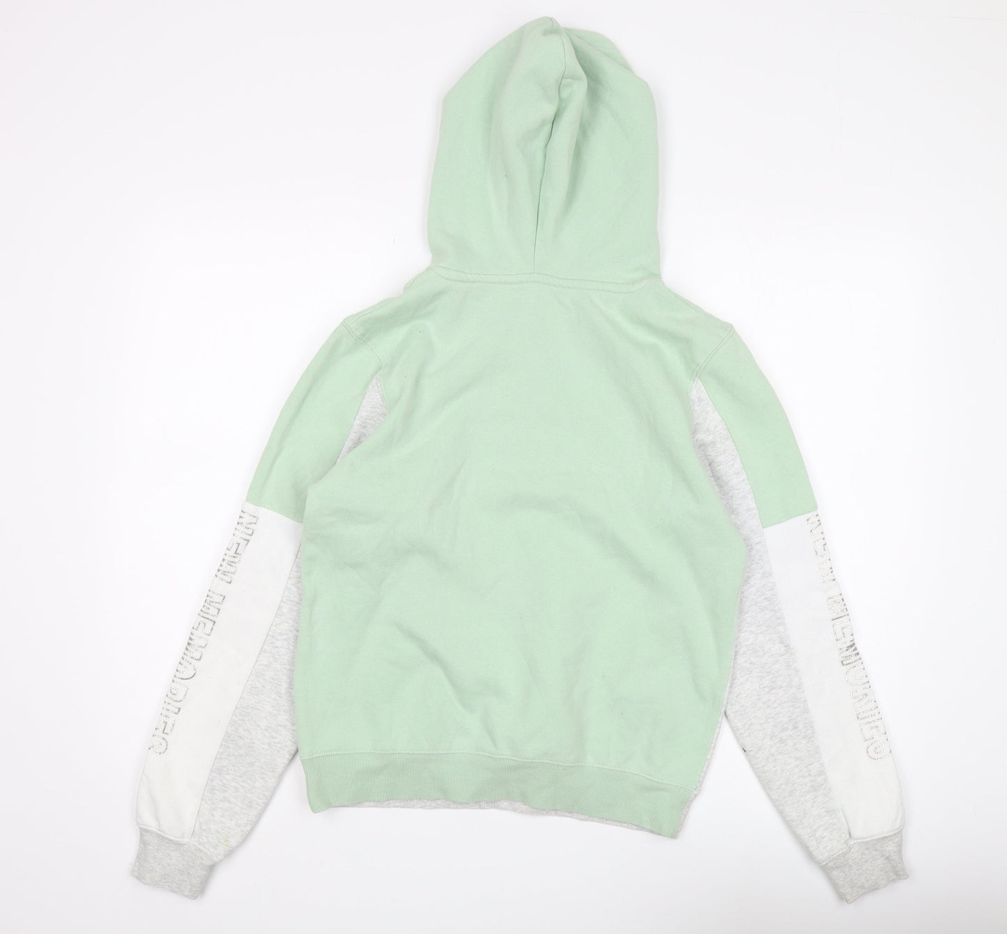 H&M Girls Green Grey Pullover Hoodie, Size 12 Years, Fleece