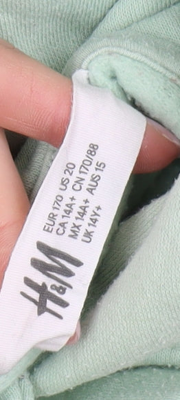 H&M Girls Green Grey Pullover Hoodie, Size 12 Years, Fleece