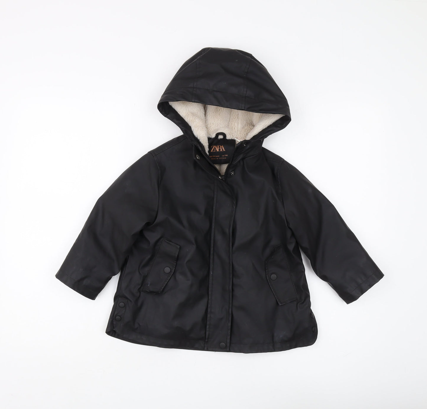 Zara Girls Black Hooded Parka Coat 3-4 Years