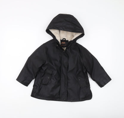 Zara Girls Black Hooded Parka Coat 3-4 Years