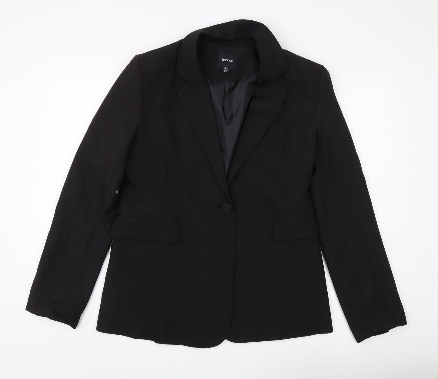 Boohoo Women's Black Regular Fit Blazer, Size 14
